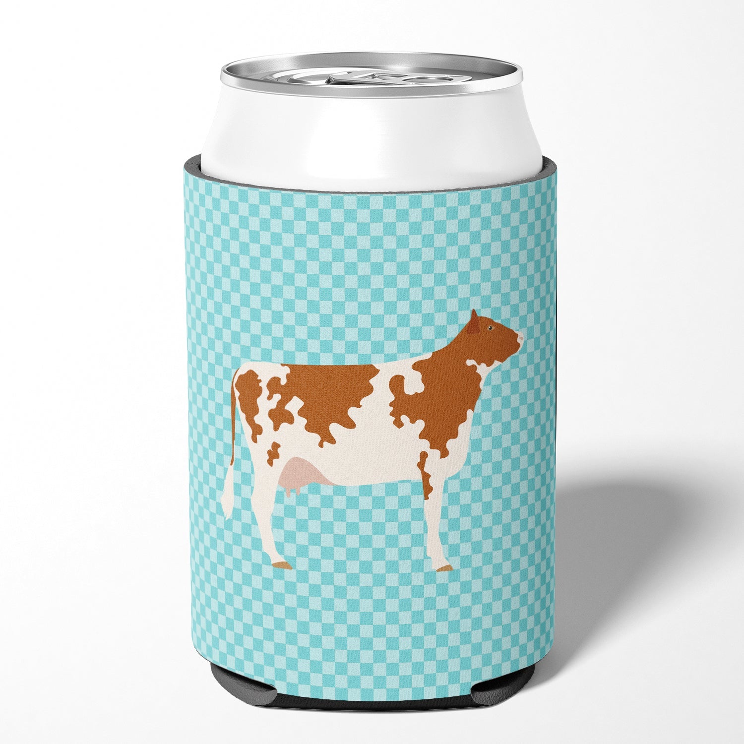 Ayrshire Cow Blue Check Can or Bottle Hugger Cooler Sleeve for Standard 12 oz Cans, Insulated Foam Beer & Soda Can Hugger Reusable