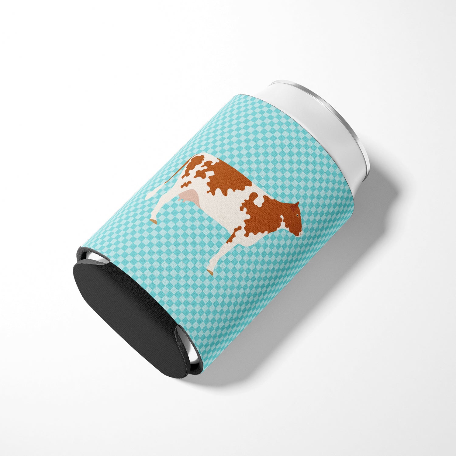 Ayrshire Cow Blue Check Can or Bottle Hugger Cooler Sleeve for Standard 12 oz Cans, Insulated Foam Beer & Soda Can Hugger Reusable