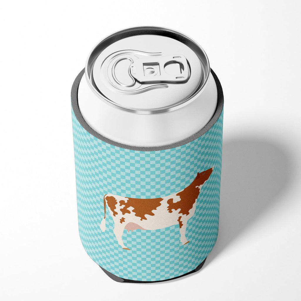 Ayrshire Cow Blue Check Can or Bottle Hugger Cooler Sleeve for Standard 12 oz Cans, Insulated Foam Beer & Soda Can Hugger Reusable