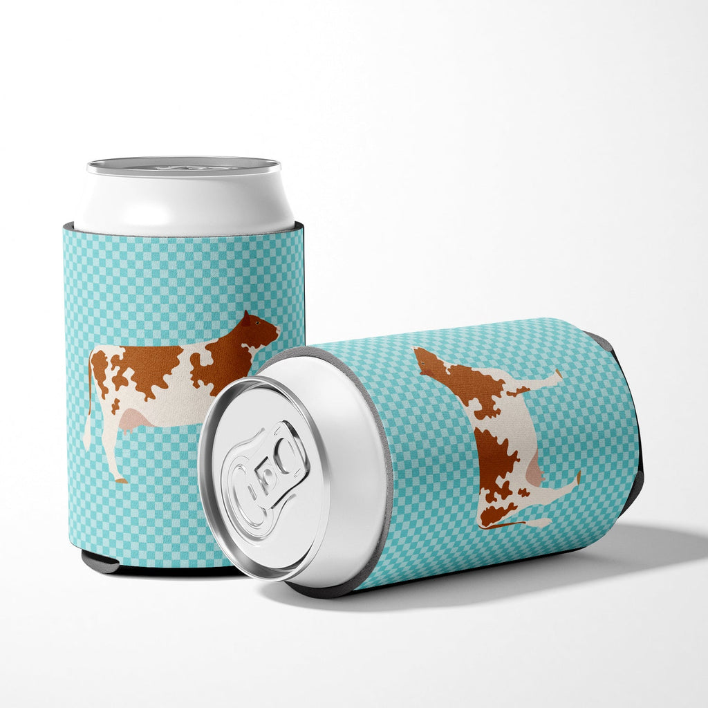 Ayrshire Cow Blue Check Can or Bottle Hugger Cooler Sleeve for Standard 12 oz Cans, Insulated Foam Beer & Soda Can Hugger Reusable