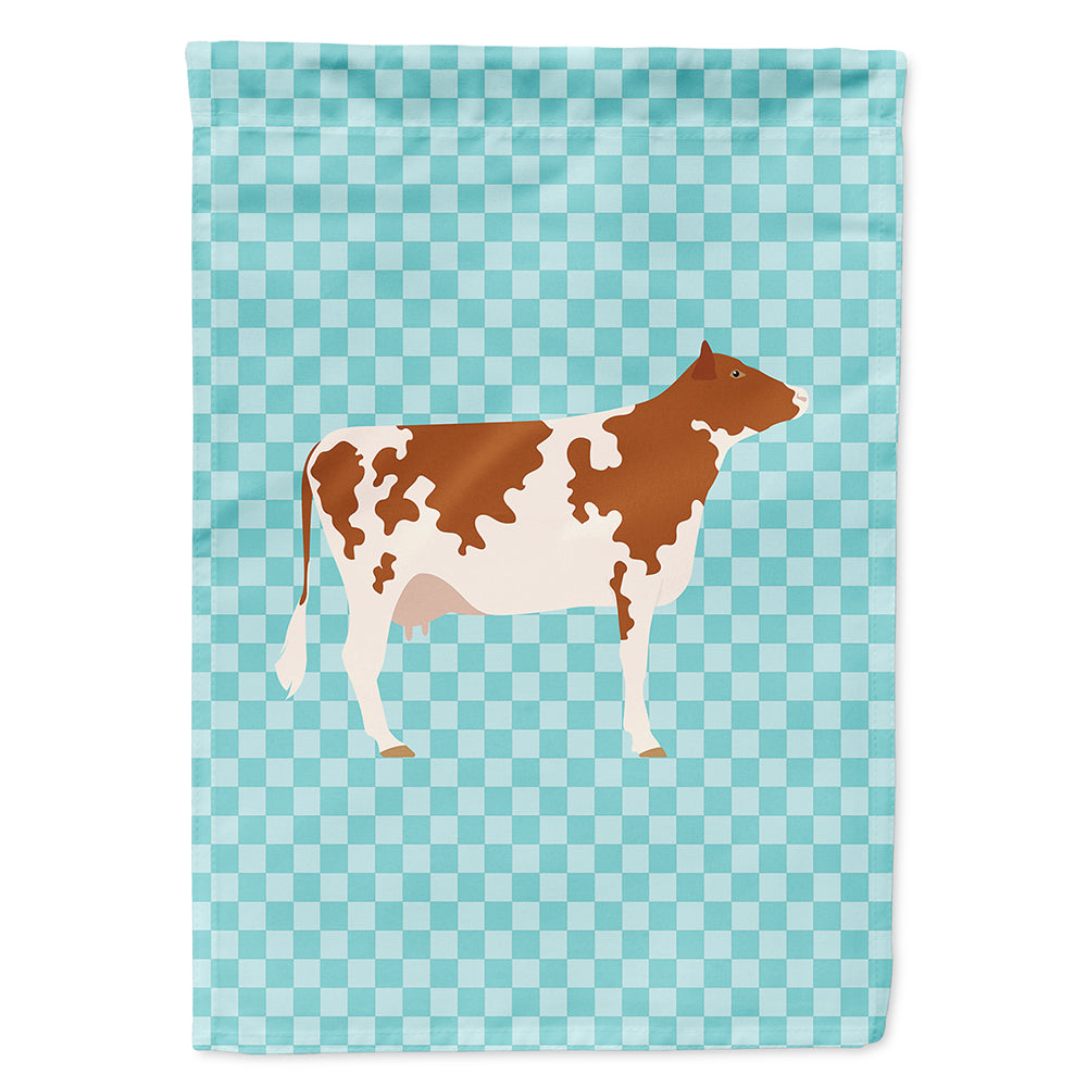 Ayrshire Cow Blue Check House Flag 28x40 Porch Sleeve Pole Decorative Outside Yard Banner Artwork Wall Hanging, Polyester