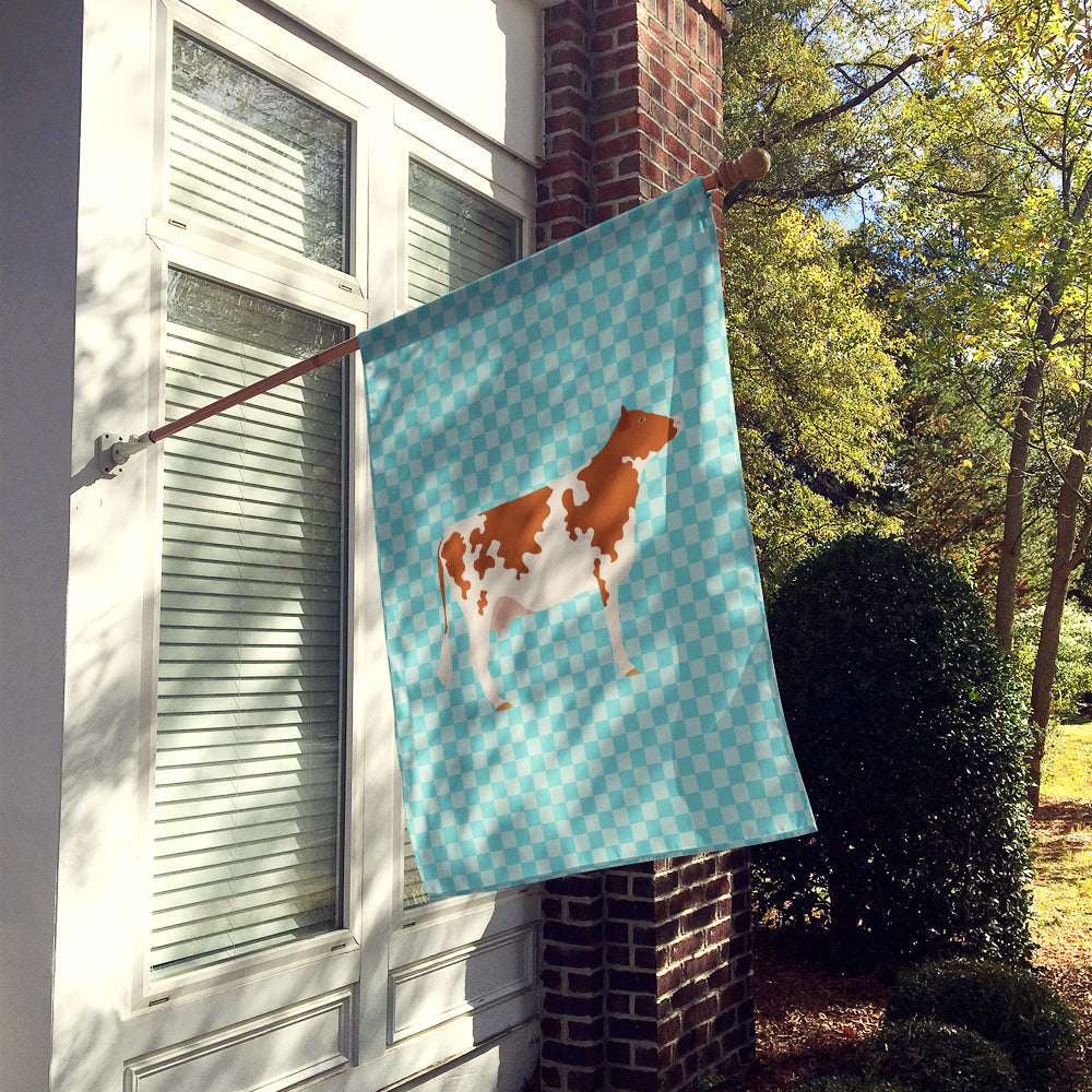 Ayrshire Cow Blue Check House Flag 28x40 Porch Sleeve Pole Decorative Outside Yard Banner Artwork Wall Hanging, Polyester