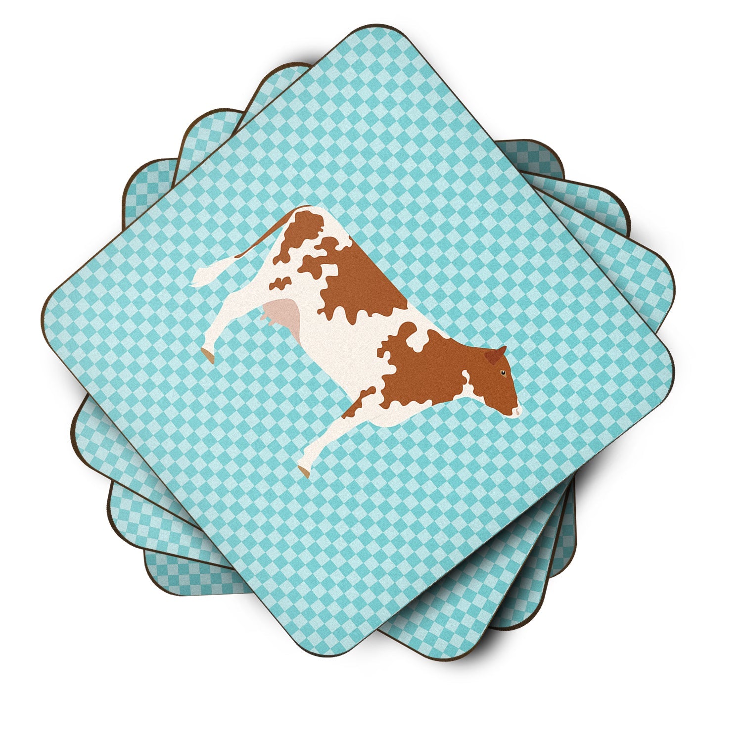Ayrshire Cow Blue Check Foam Coasters Set of 4 Cup Coasters for Indoor Outdoor, Tabletop Protection, Anti Slip, Mouse pad Material