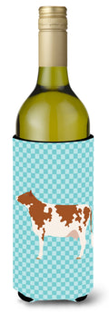Ayrshire Cow Blue Check Wine Bottle Hugger Gift Sleeve for Standard 750 ml Bottles, Insulated Reusable Also Fits Mini Shot & Pint Bottles