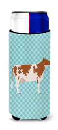 Ayrshire Cow Blue Check Slim Can Hugger , Insulated Foam Hugger for 12 oz Slim Cans, Beer Bottles & Water Bottles, Printed in USA