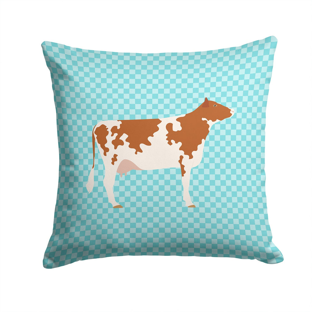 Ayrshire Cow Blue Check Decorative Throw Pillow 14x14 Indoor Outdoor Accent Cushion, Fabric Cover with Insert for Sofa, Bed, Porch & Living Room
