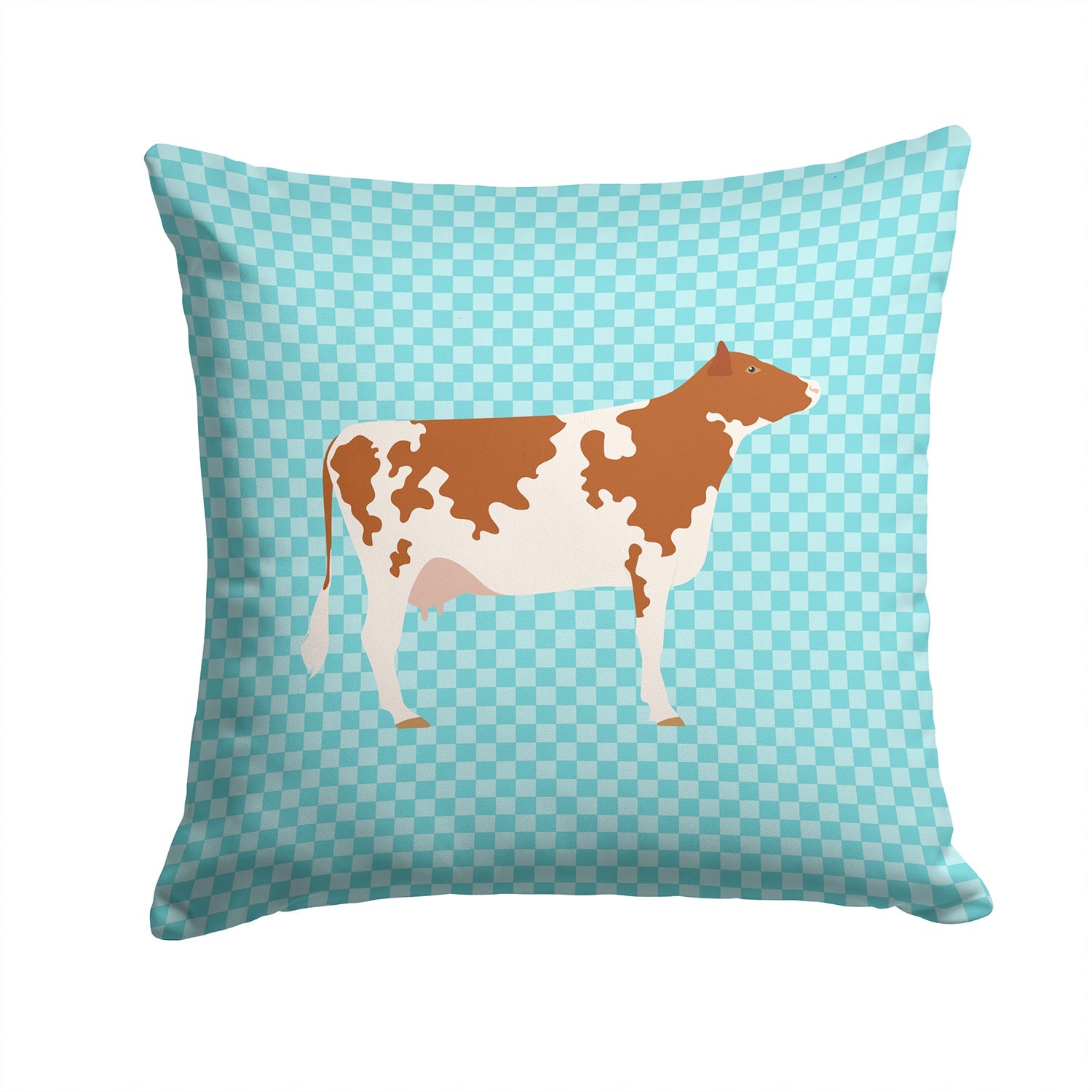 Ayrshire Cow Blue Check Decorative Throw Pillow 14x14 Indoor Outdoor Accent Cushion, Fabric Cover with Insert for Sofa, Bed, Porch & Living Room
