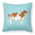 Ayrshire Cow Blue Check Decorative Throw Pillow 18x18 Indoor Outdoor Accent Cushion, Fabric Cover with Insert for Sofa, Bed, Porch & Living Room