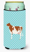 Ayrshire Cow Blue Check Tall Boy Hugger Can Cooler Sleeve Machine Washable Drink Collapsible Insulator Beverage Insulated Holder