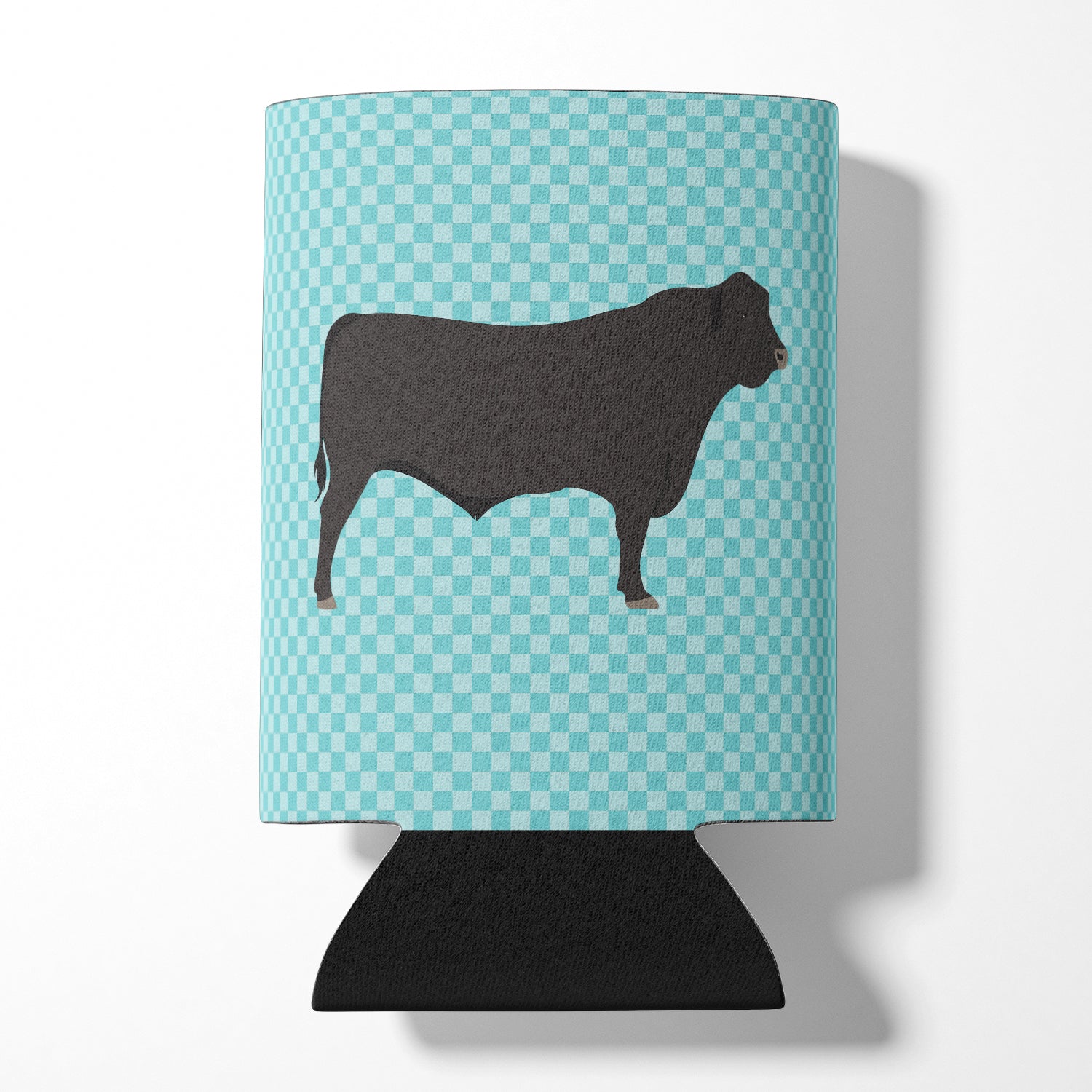 Black Angus Cow Blue Check Can or Bottle Hugger Cooler Sleeve for Standard 12 oz Cans, Insulated Foam Beer & Soda Can Hugger Reusable