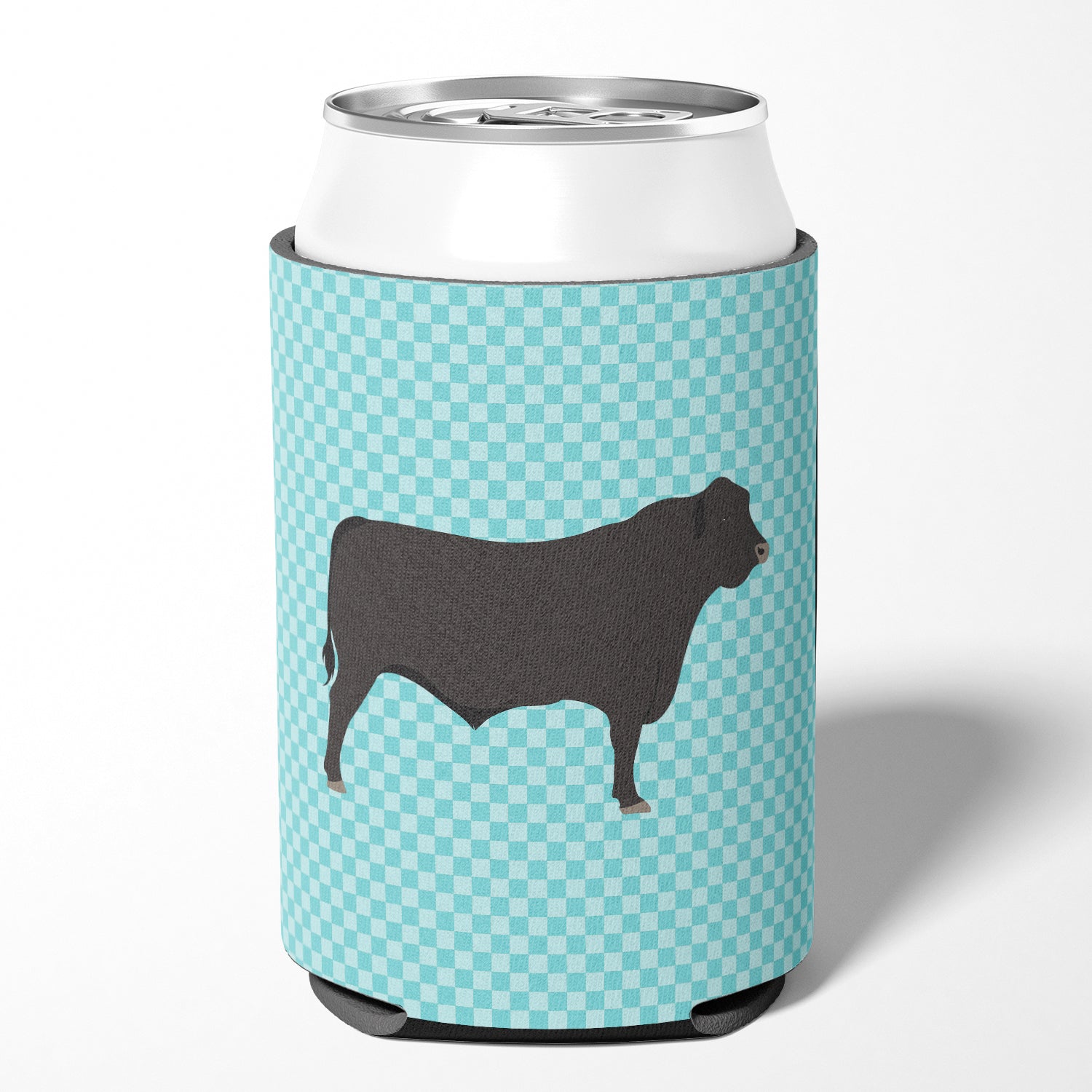 Black Angus Cow Blue Check Can or Bottle Hugger Cooler Sleeve for Standard 12 oz Cans, Insulated Foam Beer & Soda Can Hugger Reusable
