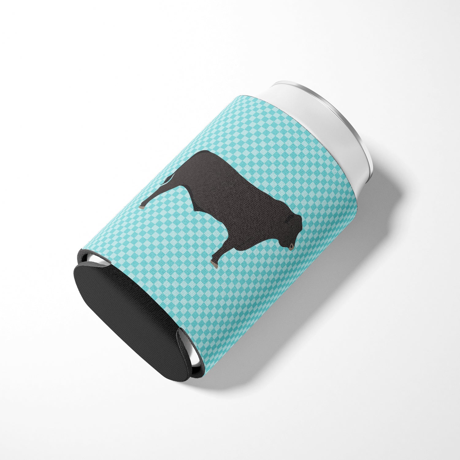 Black Angus Cow Blue Check Can or Bottle Hugger Cooler Sleeve for Standard 12 oz Cans, Insulated Foam Beer & Soda Can Hugger Reusable