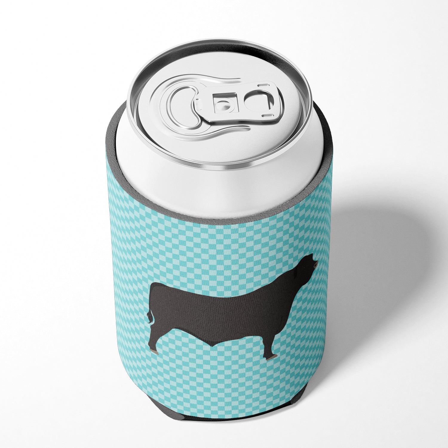 Black Angus Cow Blue Check Can or Bottle Hugger Cooler Sleeve for Standard 12 oz Cans, Insulated Foam Beer & Soda Can Hugger Reusable