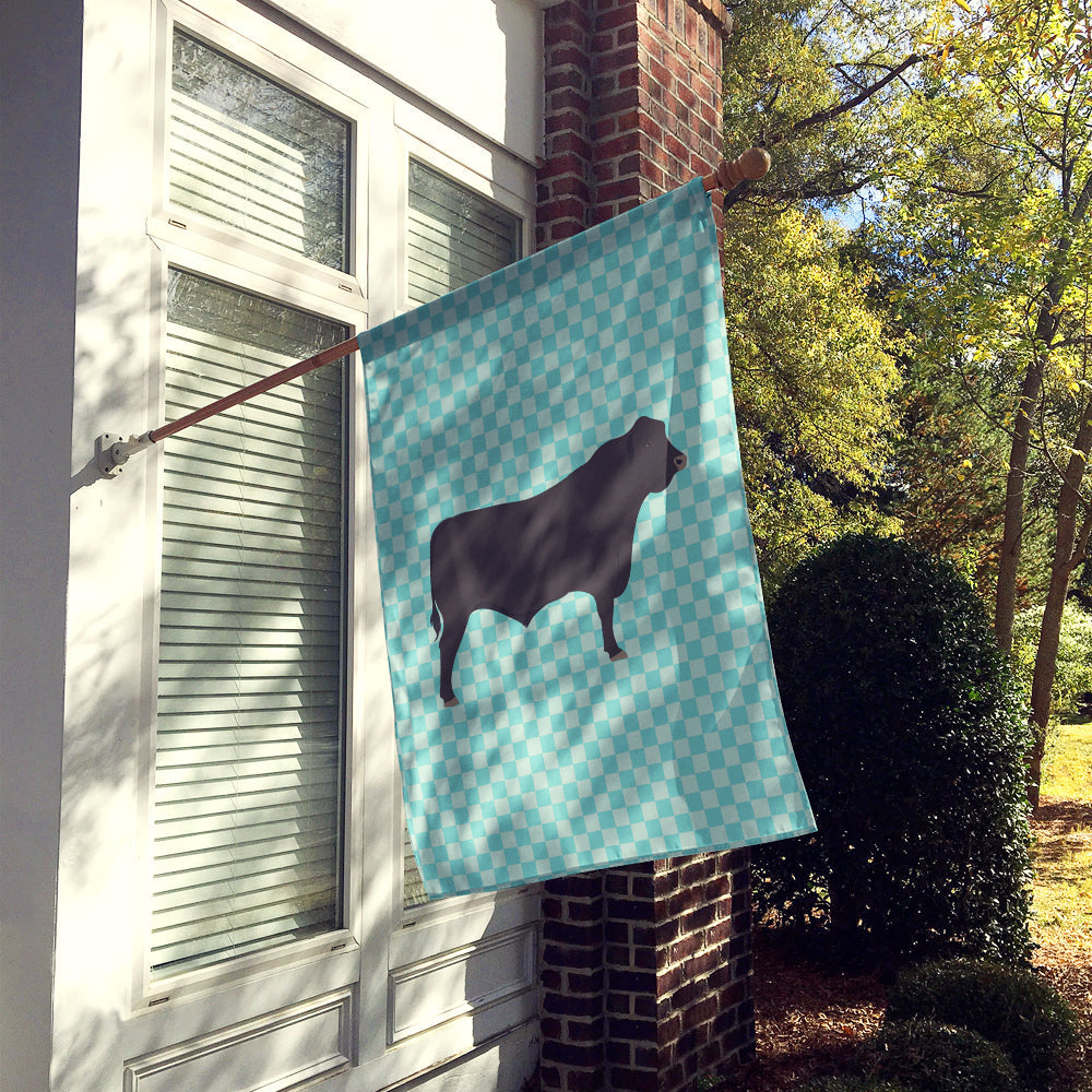 Black Angus Cow Blue Check House Flag 28x40 Porch Sleeve Pole Decorative Outside Yard Banner Artwork Wall Hanging, Polyester