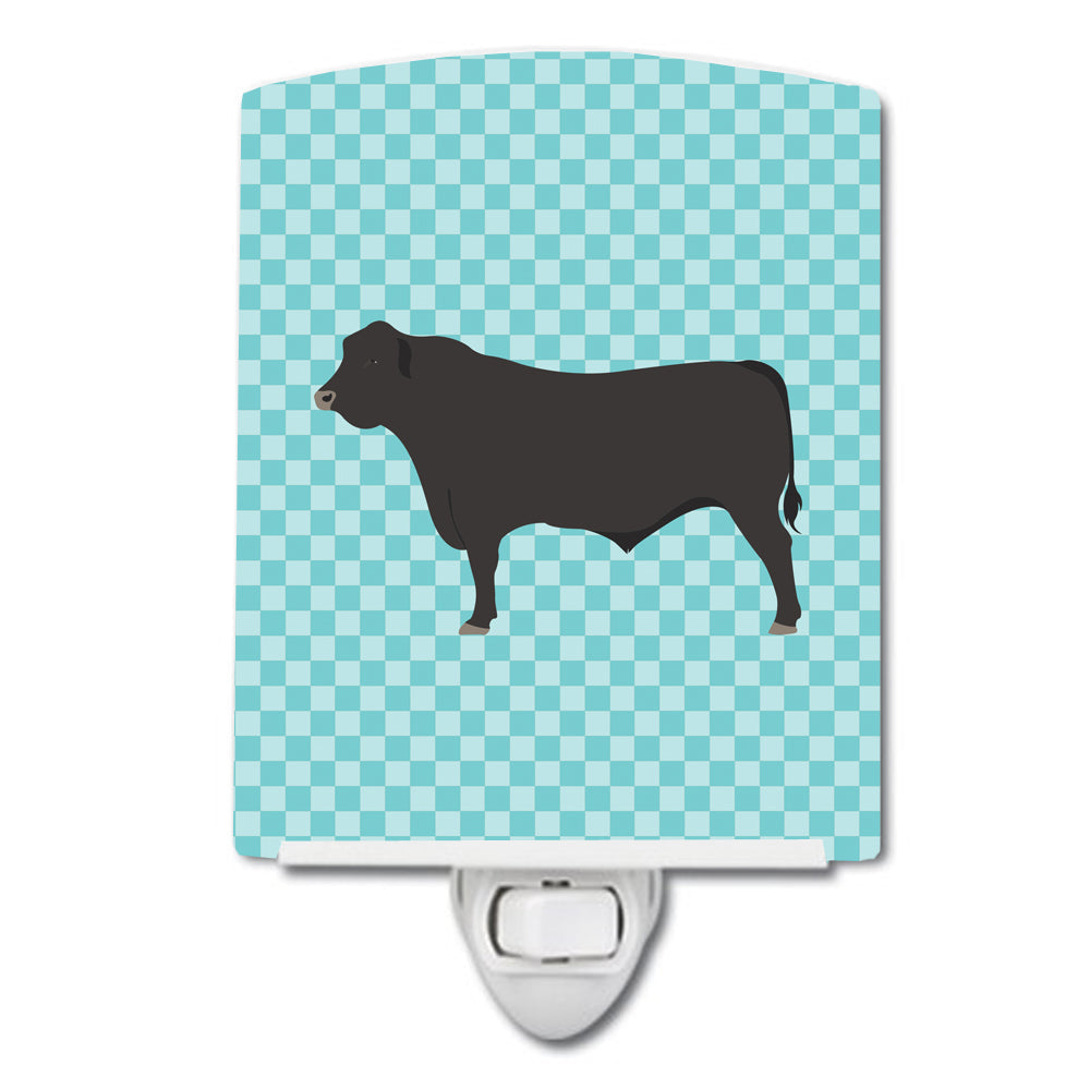 Black Angus Cow Blue Check Ceramic Night Light Compact, UL-Certified, Ideal for Bedroom, Bathroom, Nursery, Hallway, Kitchen, 6x4x3, Multicolor