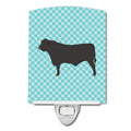 Black Angus Cow Blue Check Ceramic Night Light Compact, UL-Certified, Ideal for Bedroom, Bathroom, Nursery, Hallway, Kitchen, 6x4x3, Multicolor