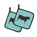 Black Angus Cow Blue Check Pot Holder Set of 2 Heat Resistant Quilted Hot Pads 7.5 x 7.5 Inch, Insulated Kitchen Trivets for Cooking & Baking
