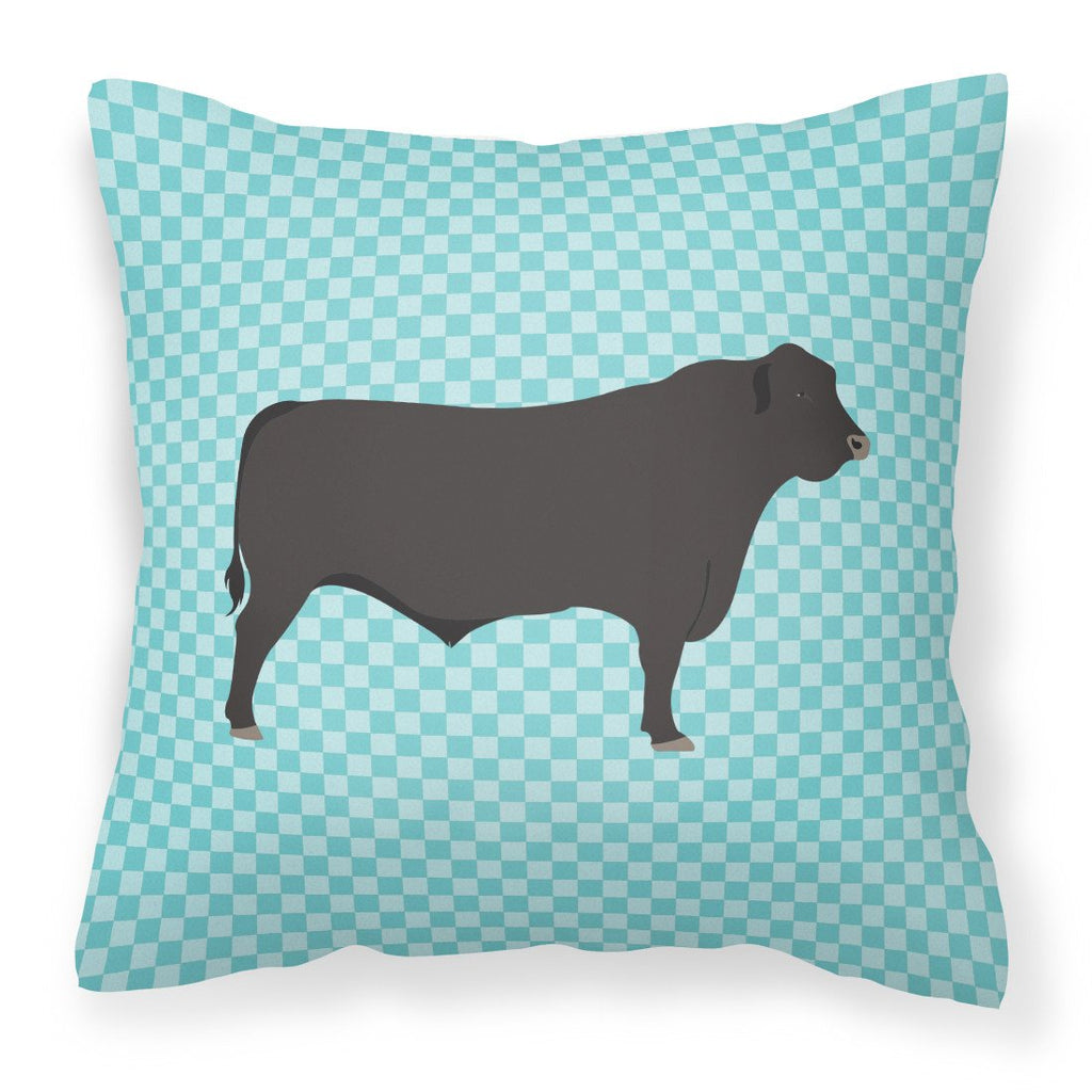 Black Angus Cow Blue Check Decorative Throw Pillow 18x18 Indoor Outdoor Accent Cushion, Fabric Cover with Insert for Sofa, Bed, Porch & Living Room
