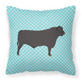 Black Angus Cow Blue Check Decorative Throw Pillow 18x18 Indoor Outdoor Accent Cushion, Fabric Cover with Insert for Sofa, Bed, Porch & Living Room