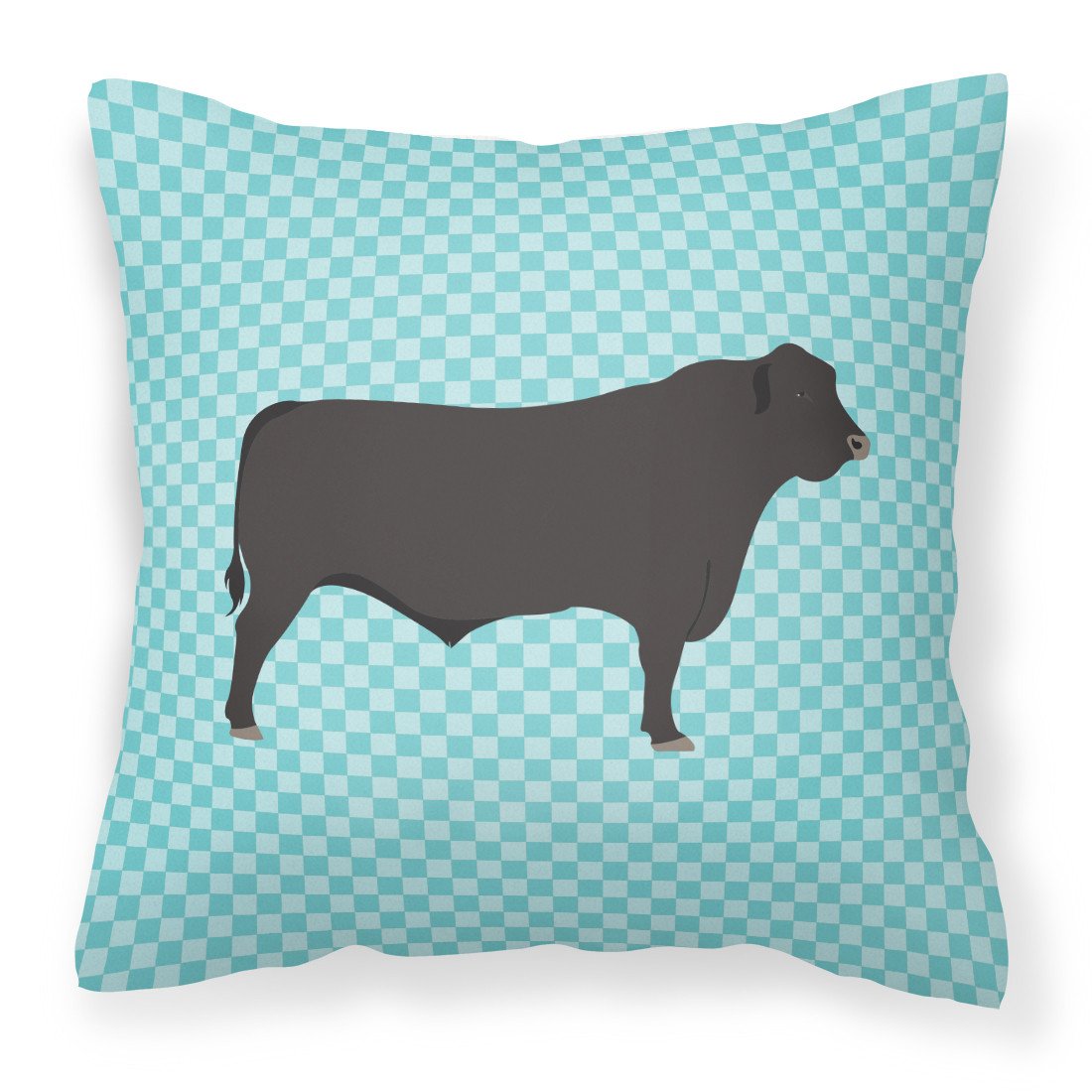 Black Angus Cow Blue Check Decorative Throw Pillow 18x18 Indoor Outdoor Accent Cushion, Fabric Cover with Insert for Sofa, Bed, Porch & Living Room