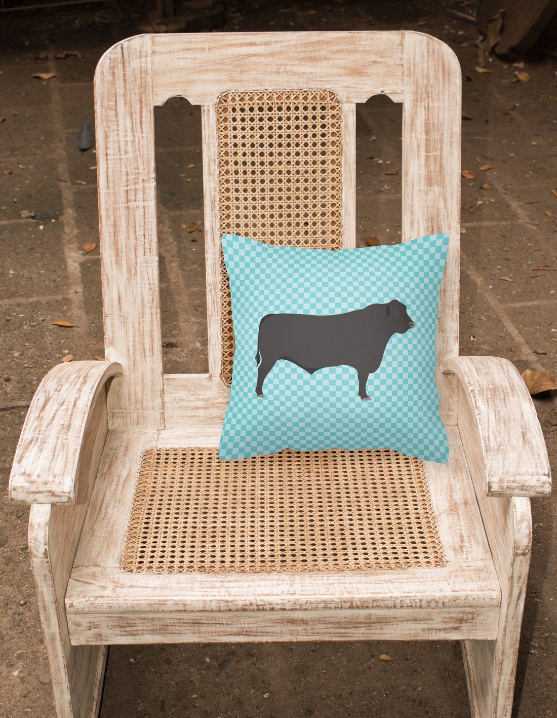Black Angus Cow Blue Check Decorative Throw Pillow 18x18 Indoor Outdoor Accent Cushion, Fabric Cover with Insert for Sofa, Bed, Porch & Living Room