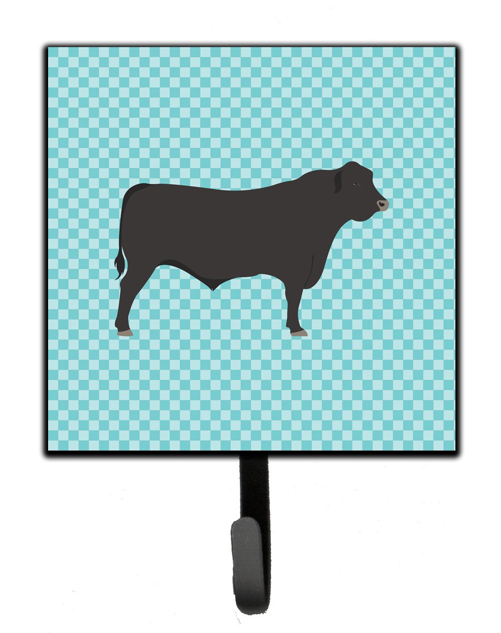 Black Angus Cow Blue Check Leash or Key Holder Wall Hooks, Key Hooks Holder, Coat Rack Wall Mount, Coat Hooks, Hooks for Hanging Keys, Towels, Aprons, Leashes