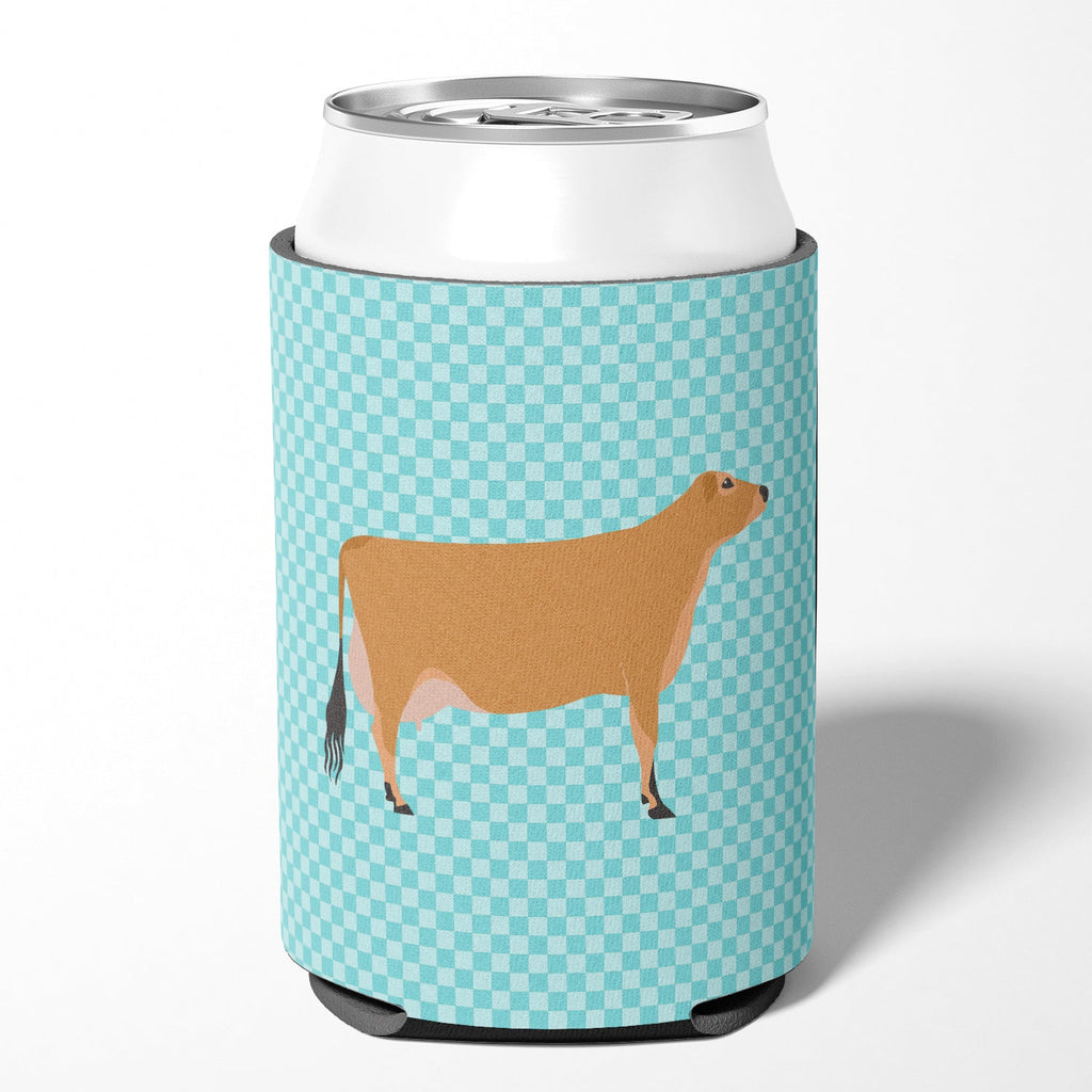 Jersey Cow Blue Check Can or Bottle Hugger Cooler Sleeve for Standard 12 oz Cans, Insulated Foam Beer & Soda Can Hugger Reusable