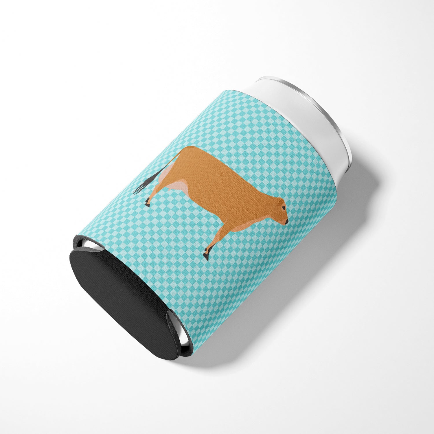 Jersey Cow Blue Check Can or Bottle Hugger Cooler Sleeve for Standard 12 oz Cans, Insulated Foam Beer & Soda Can Hugger Reusable