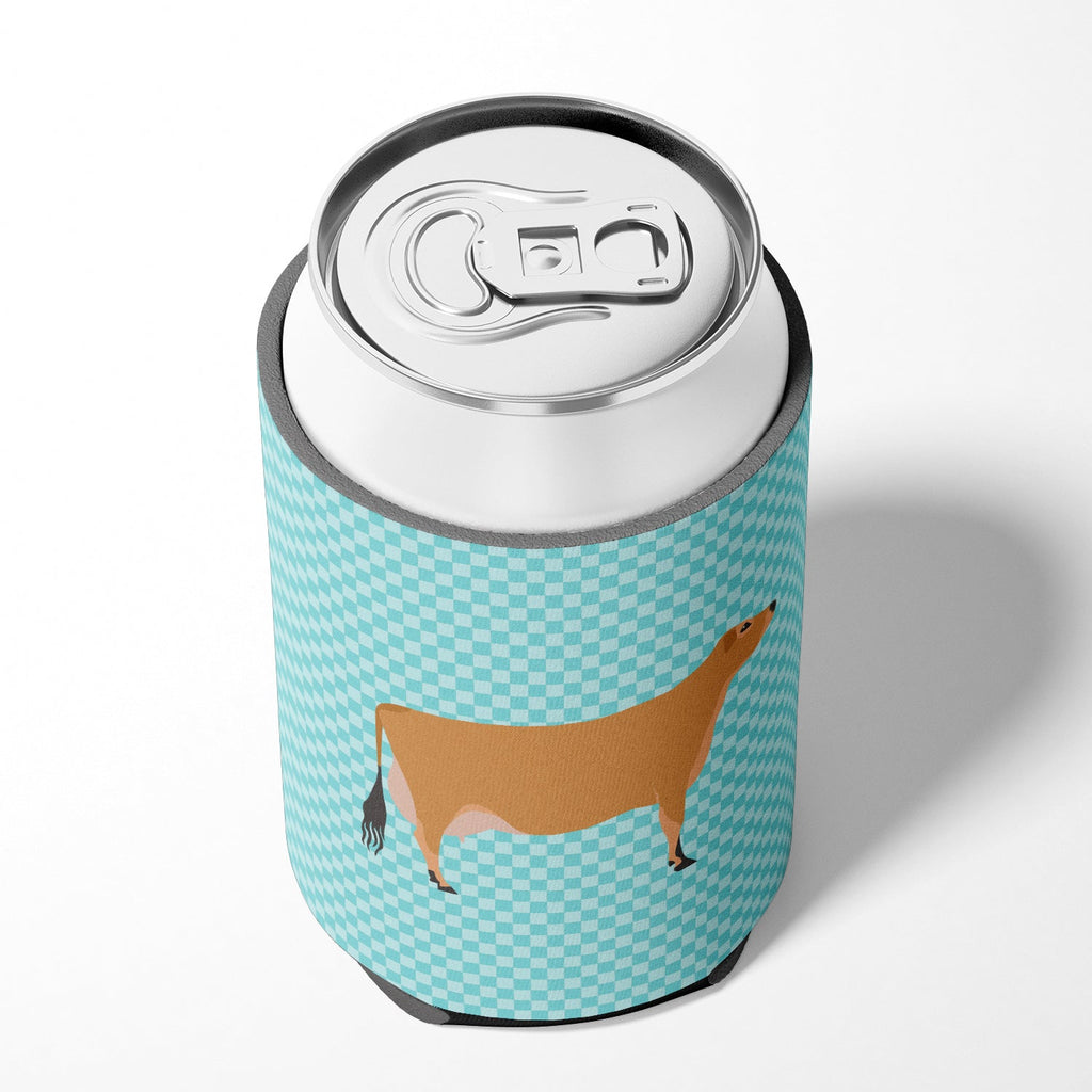 Jersey Cow Blue Check Can or Bottle Hugger Cooler Sleeve for Standard 12 oz Cans, Insulated Foam Beer & Soda Can Hugger Reusable