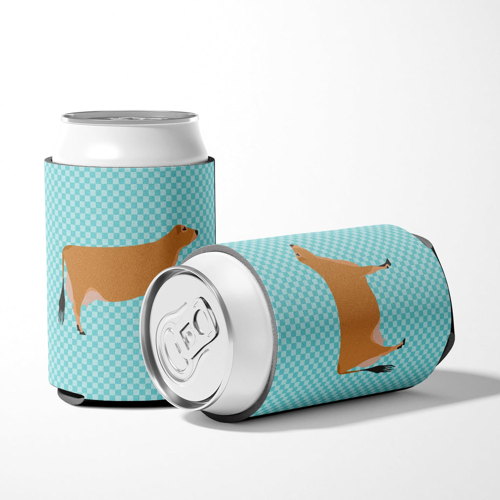 Jersey Cow Blue Check Can or Bottle Hugger Cooler Sleeve for Standard 12 oz Cans, Insulated Foam Beer & Soda Can Hugger Reusable