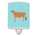 Jersey Cow Blue Check Ceramic Night Light Compact, UL-Certified, Ideal for Bedroom, Bathroom, Nursery, Hallway, Kitchen, 6x4x3, Multicolor
