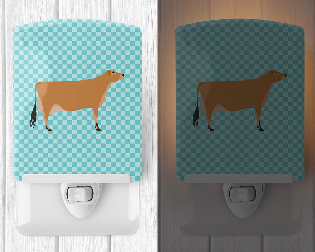 Jersey Cow Blue Check Ceramic Night Light Compact, UL-Certified, Ideal for Bedroom, Bathroom, Nursery, Hallway, Kitchen, 6x4x3, Multicolor