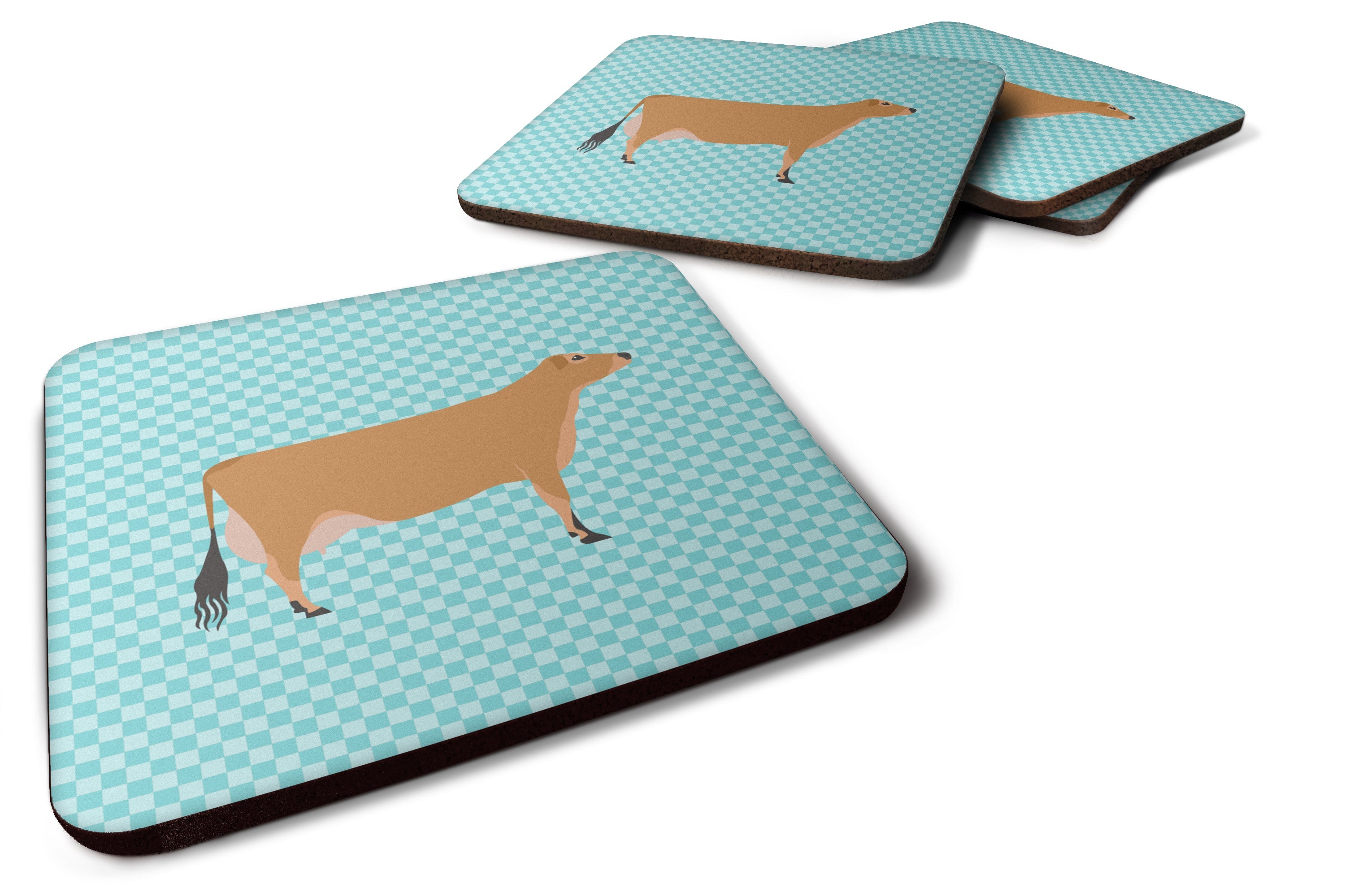 Jersey Cow Blue Check Foam Coasters Set of 4 Cup Coasters for Indoor Outdoor, Tabletop Protection, Anti Slip, Mouse pad Material