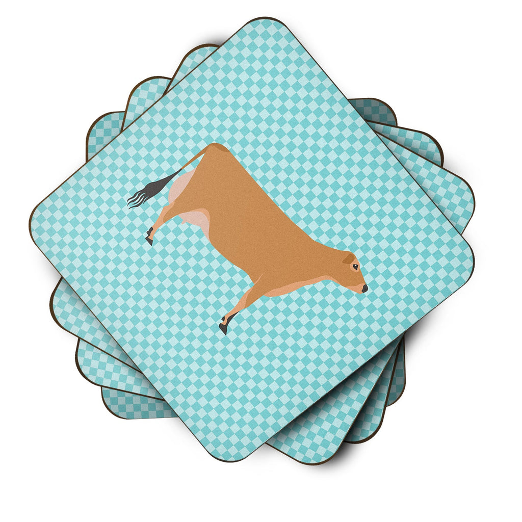 Jersey Cow Blue Check Foam Coasters Set of 4 Cup Coasters for Indoor Outdoor, Tabletop Protection, Anti Slip, Mouse pad Material