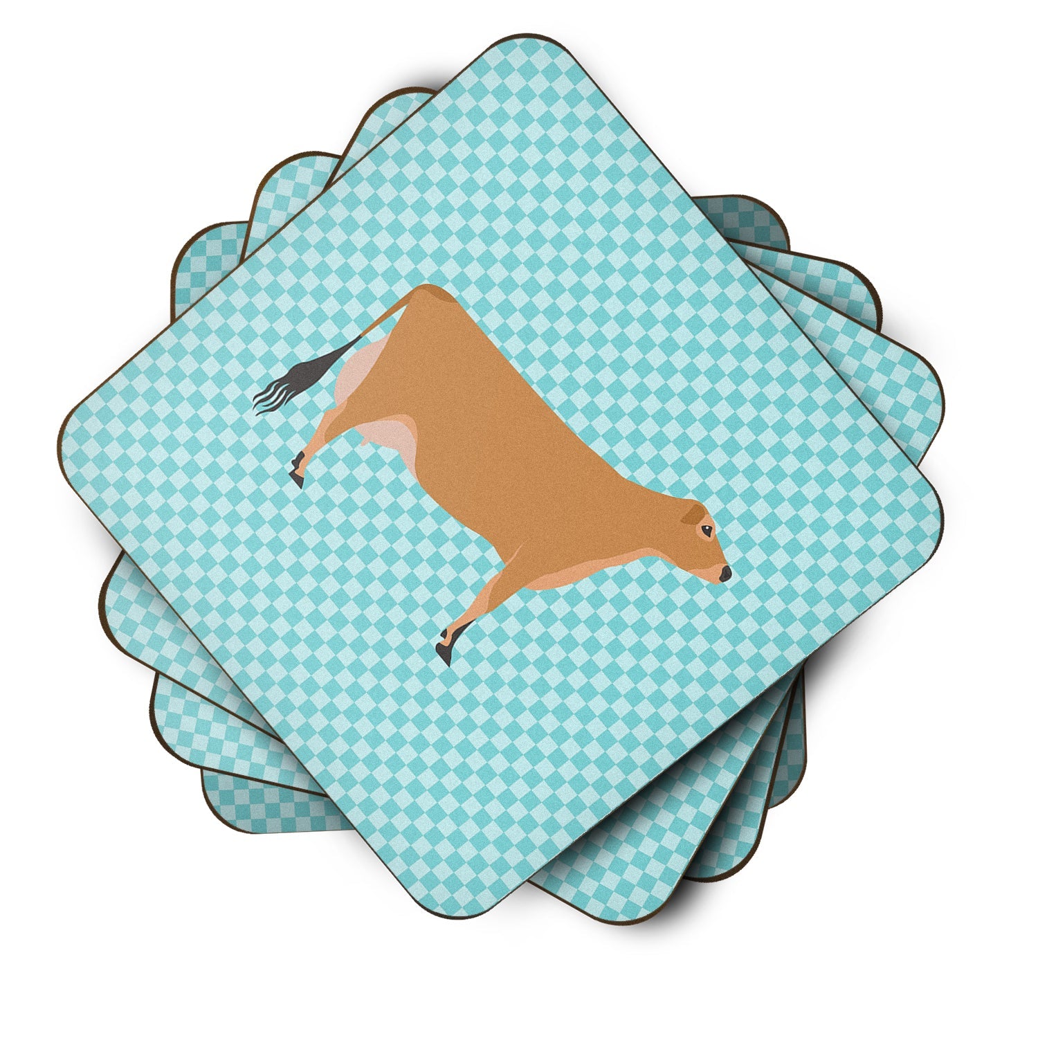 Jersey Cow Blue Check Foam Coasters Set of 4 Cup Coasters for Indoor Outdoor, Tabletop Protection, Anti Slip, Mouse pad Material