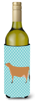 Jersey Cow Blue Check Wine Bottle Hugger Gift Sleeve for Standard 750 ml Bottles, Insulated Reusable Also Fits Mini Shot & Pint Bottles