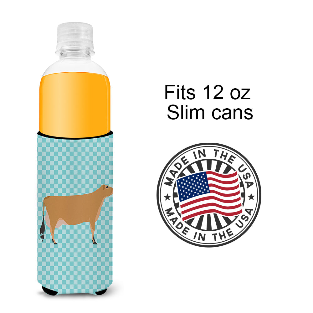 Jersey Cow Blue Check Slim Can Hugger , Insulated Foam Hugger for 12 oz Slim Cans, Beer Bottles & Water Bottles, Printed in USA