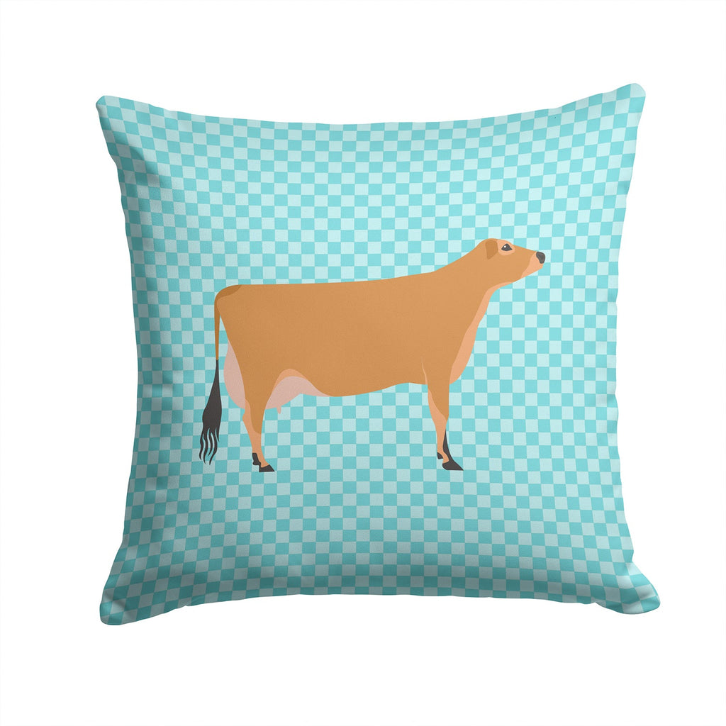 Jersey Cow Blue Check Decorative Throw Pillow 14x14 Indoor Outdoor Accent Cushion, Fabric Cover with Insert for Sofa, Bed, Porch & Living Room