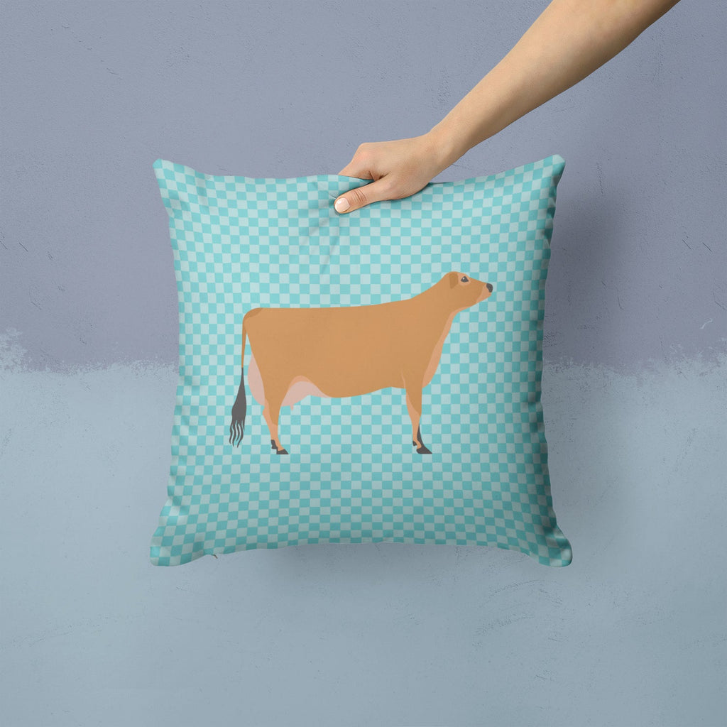 Jersey Cow Blue Check Decorative Throw Pillow 14x14 Indoor Outdoor Accent Cushion, Fabric Cover with Insert for Sofa, Bed, Porch & Living Room
