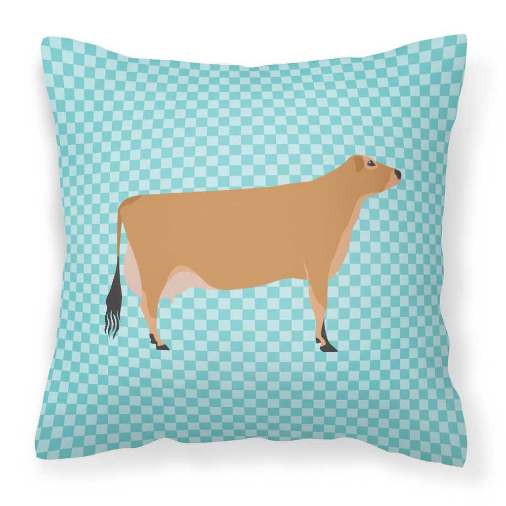 Jersey Cow Blue Check Decorative Throw Pillow 18x18 Indoor Outdoor Accent Cushion, Fabric Cover with Insert for Sofa, Bed, Porch & Living Room
