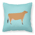 Jersey Cow Blue Check Decorative Throw Pillow 18x18 Indoor Outdoor Accent Cushion, Fabric Cover with Insert for Sofa, Bed, Porch & Living Room