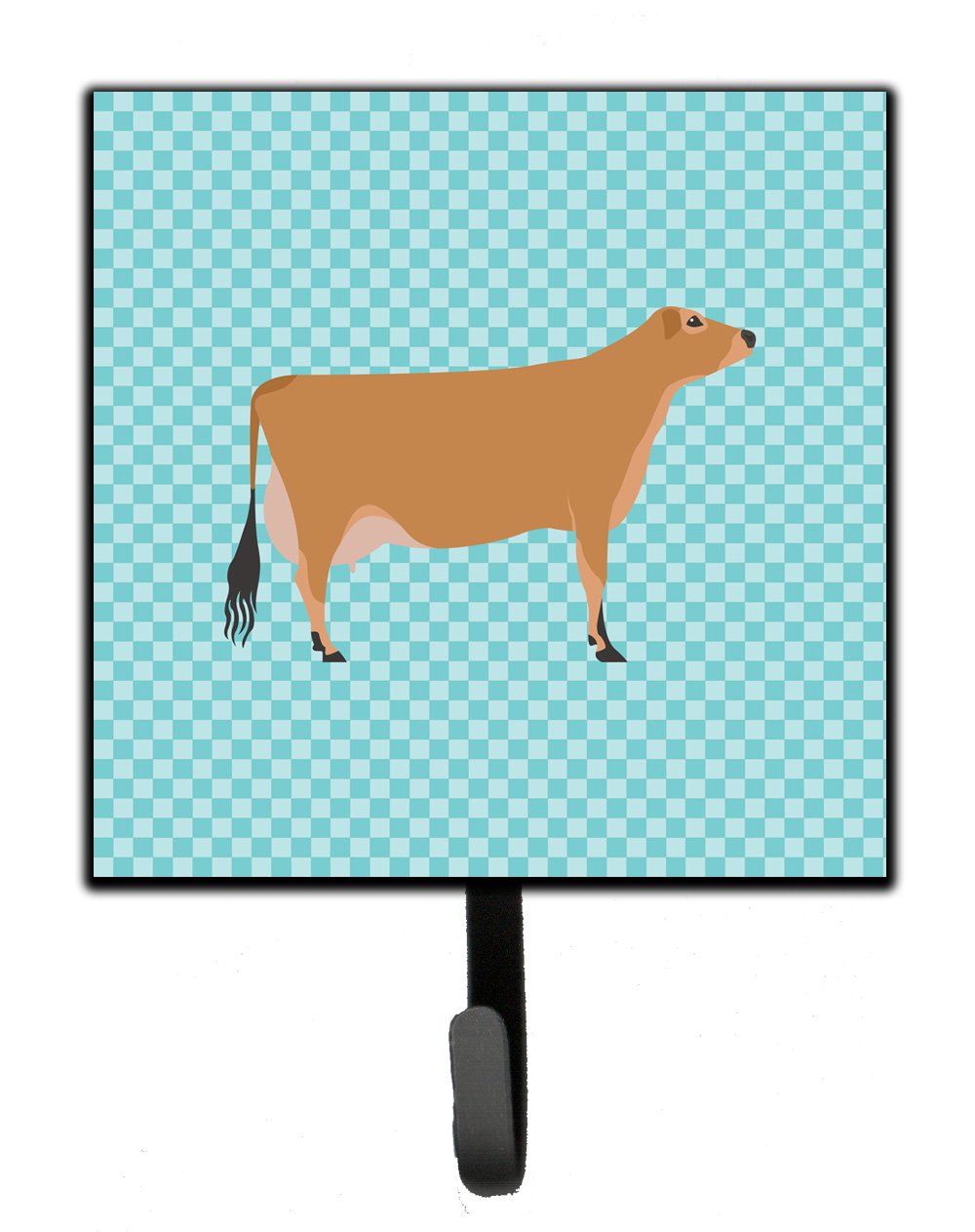 Jersey Cow Blue Check Leash or Key Holder Wall Hooks, Key Hooks Holder, Coat Rack Wall Mount, Coat Hooks, Hooks for Hanging Keys, Towels, Aprons, Leashes