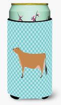 Jersey Cow Blue Check Tall Boy Hugger Can Cooler Sleeve Machine Washable Drink Collapsible Insulator Beverage Insulated Holder