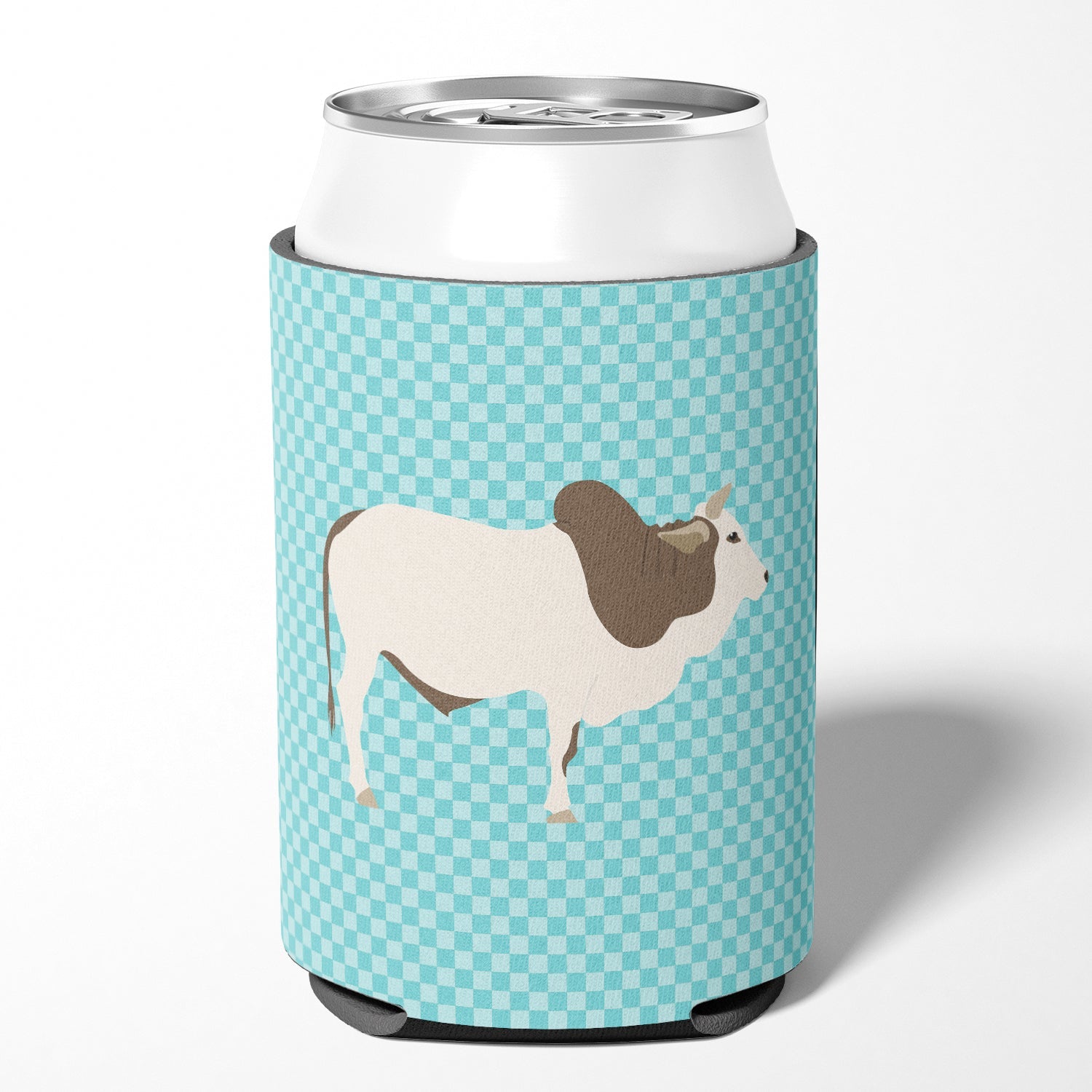 Malvi Cow Blue Check Can or Bottle Hugger Cooler Sleeve for Standard 12 oz Cans, Insulated Foam Beer & Soda Can Hugger Reusable