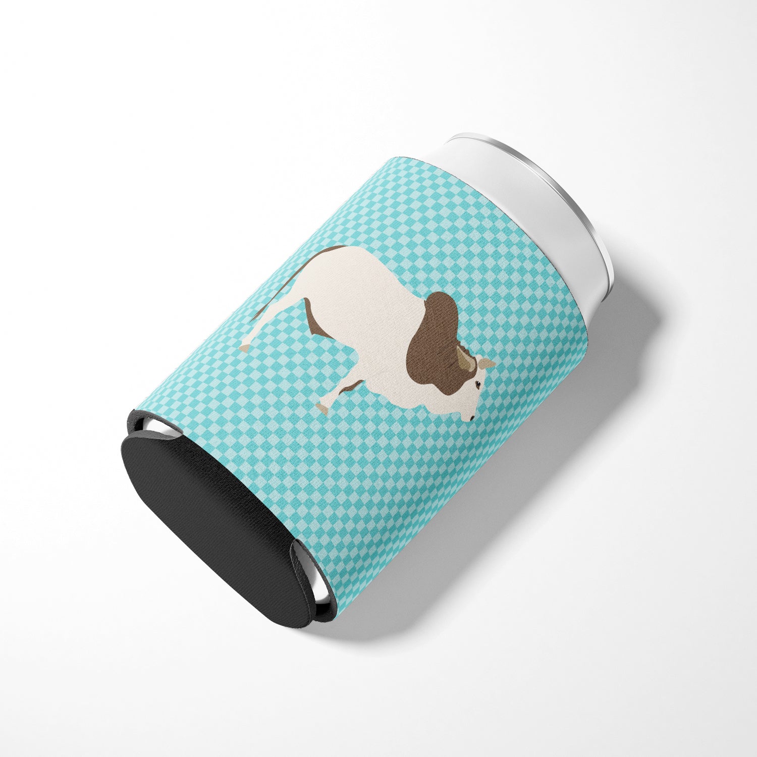 Malvi Cow Blue Check Can or Bottle Hugger Cooler Sleeve for Standard 12 oz Cans, Insulated Foam Beer & Soda Can Hugger Reusable