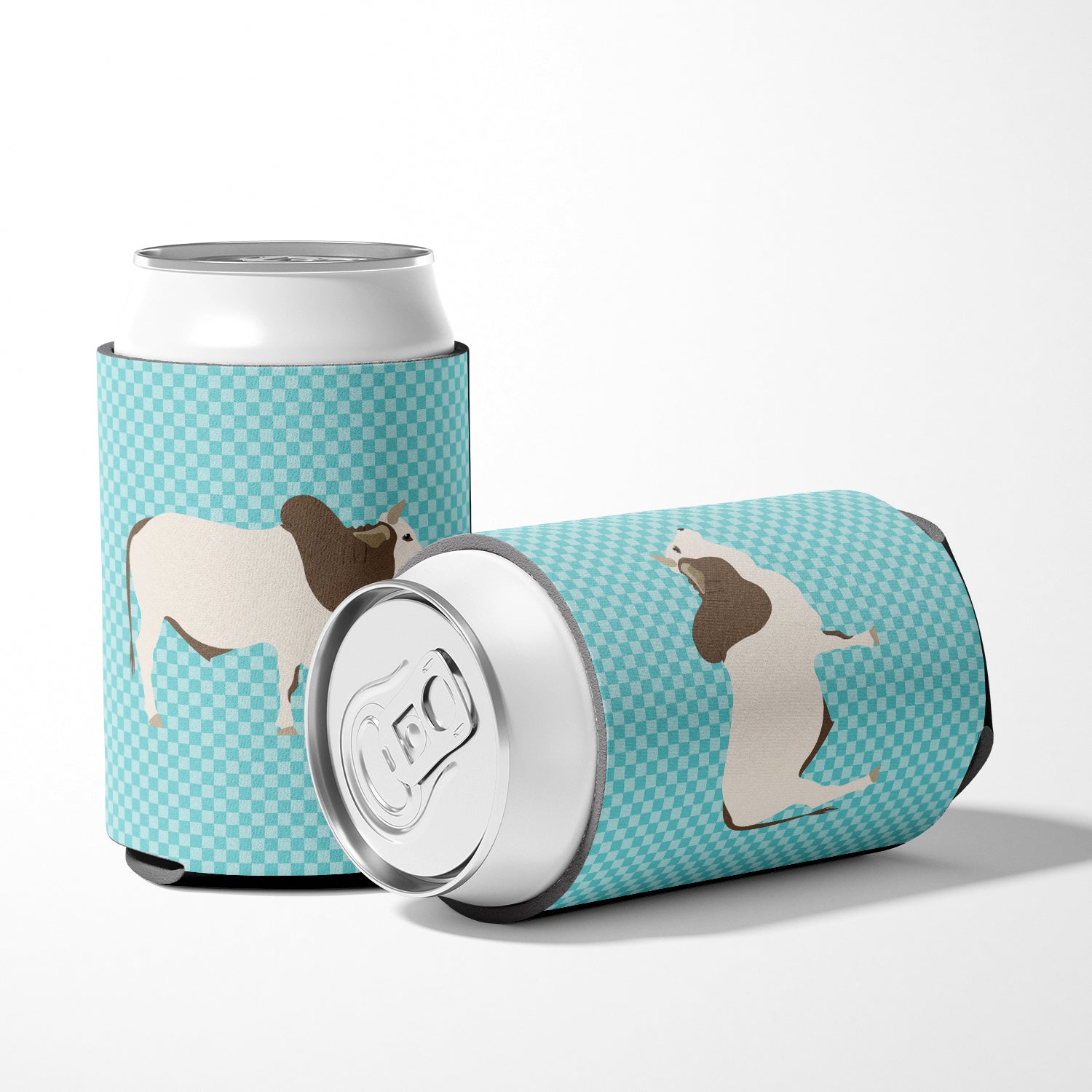 Malvi Cow Blue Check Can or Bottle Hugger Cooler Sleeve for Standard 12 oz Cans, Insulated Foam Beer & Soda Can Hugger Reusable