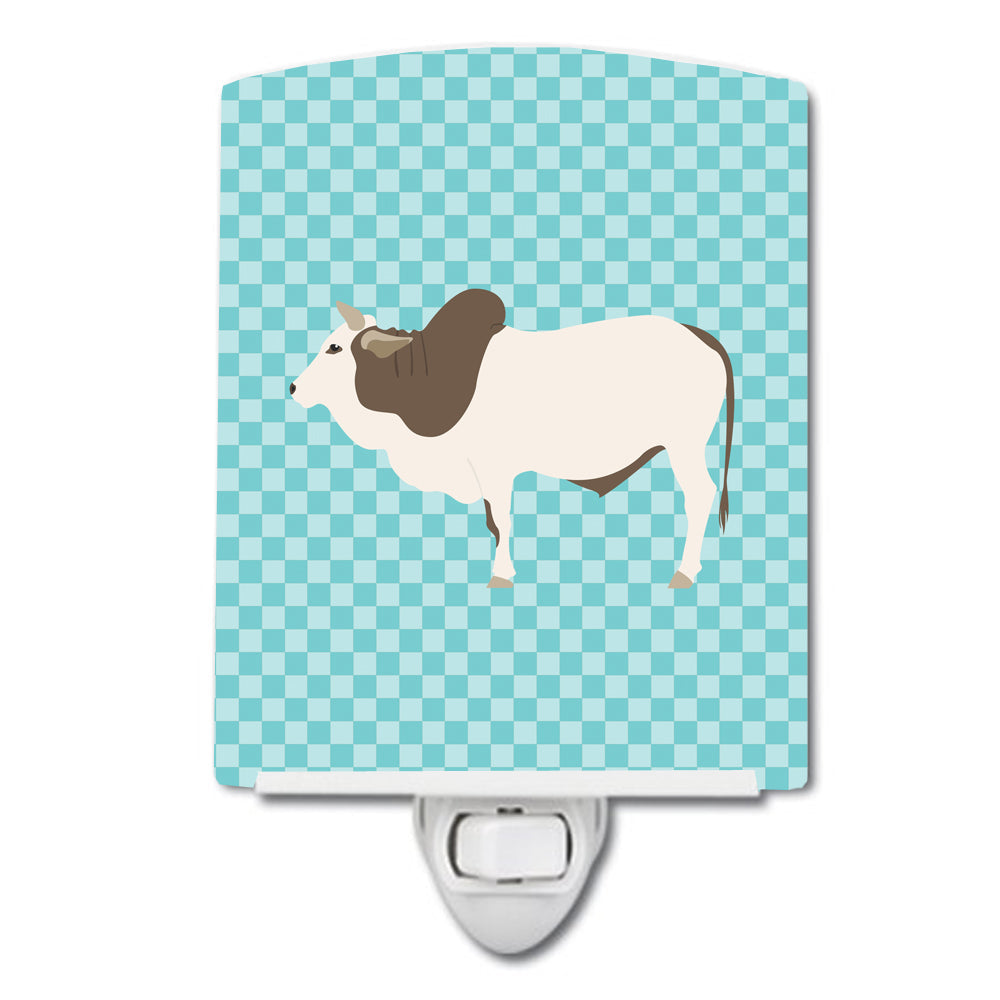 Malvi Cow Blue Check Ceramic Night Light Compact, UL-Certified, Ideal for Bedroom, Bathroom, Nursery, Hallway, Kitchen, 6x4x3, Multicolor