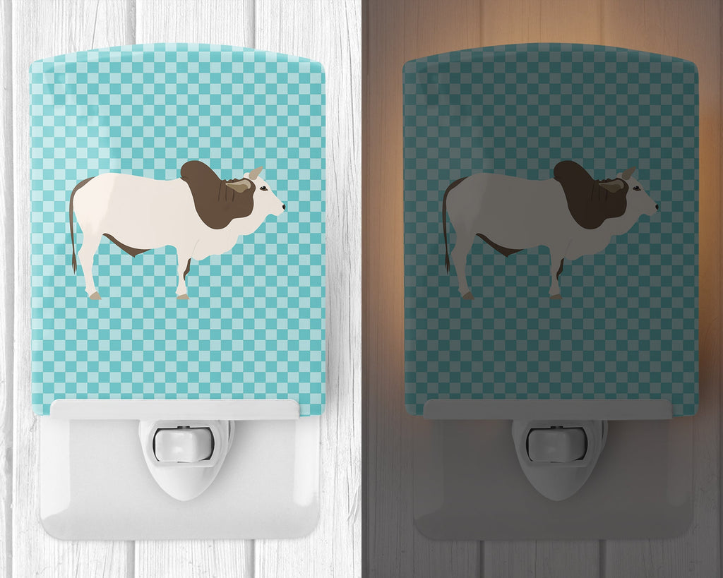 Malvi Cow Blue Check Ceramic Night Light Compact, UL-Certified, Ideal for Bedroom, Bathroom, Nursery, Hallway, Kitchen, 6x4x3, Multicolor