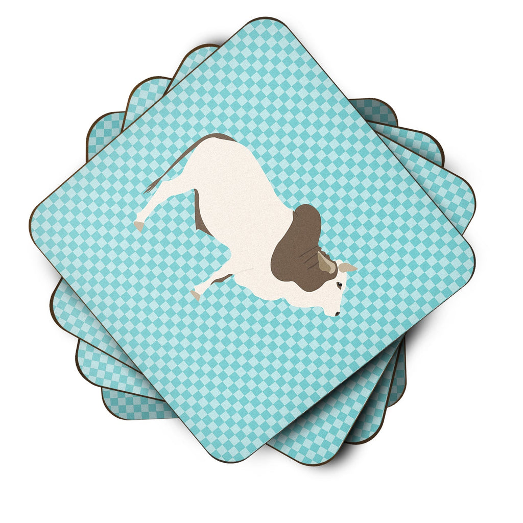 Malvi Cow Blue Check Foam Coasters Set of 4 Cup Coasters for Indoor Outdoor, Tabletop Protection, Anti Slip, Mouse pad Material