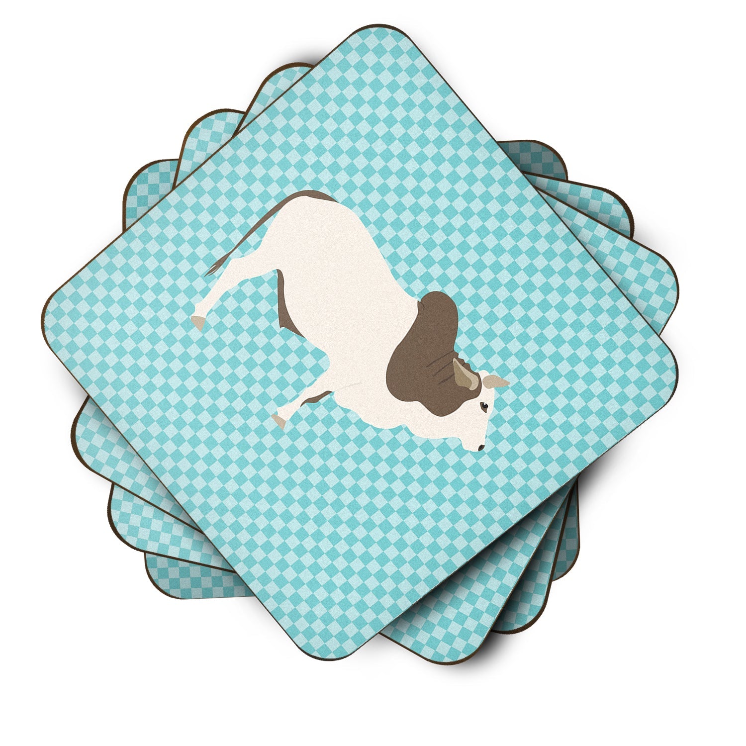 Malvi Cow Blue Check Foam Coasters Set of 4 Cup Coasters for Indoor Outdoor, Tabletop Protection, Anti Slip, Mouse pad Material